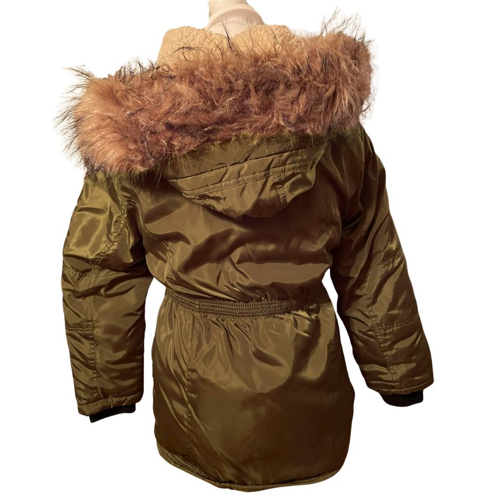 Madden NYC Women’s Olive Faux Fur Hooded Parka Sherpa Lined Winter Coat - Picture 6 of 16